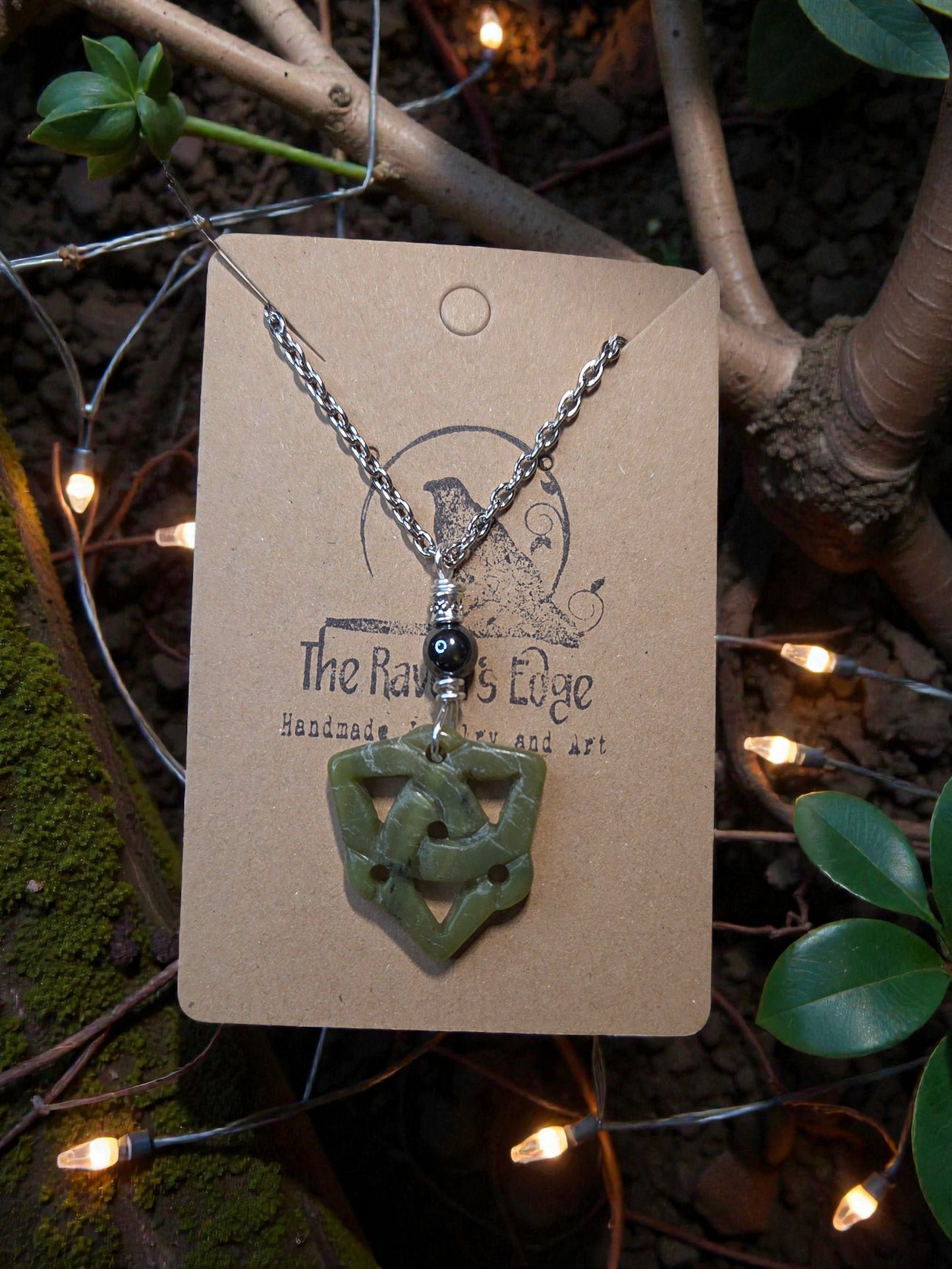 Serpentine Jasper Celtic Knot Pendant Necklace Handmade