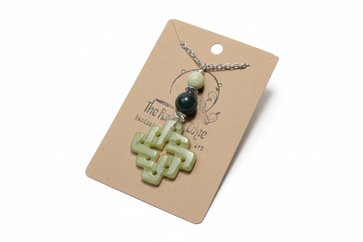 Serpentine & Jasper Wire-Wrapped Pendant Necklace - Handmade Natural Gemstone Jewelry