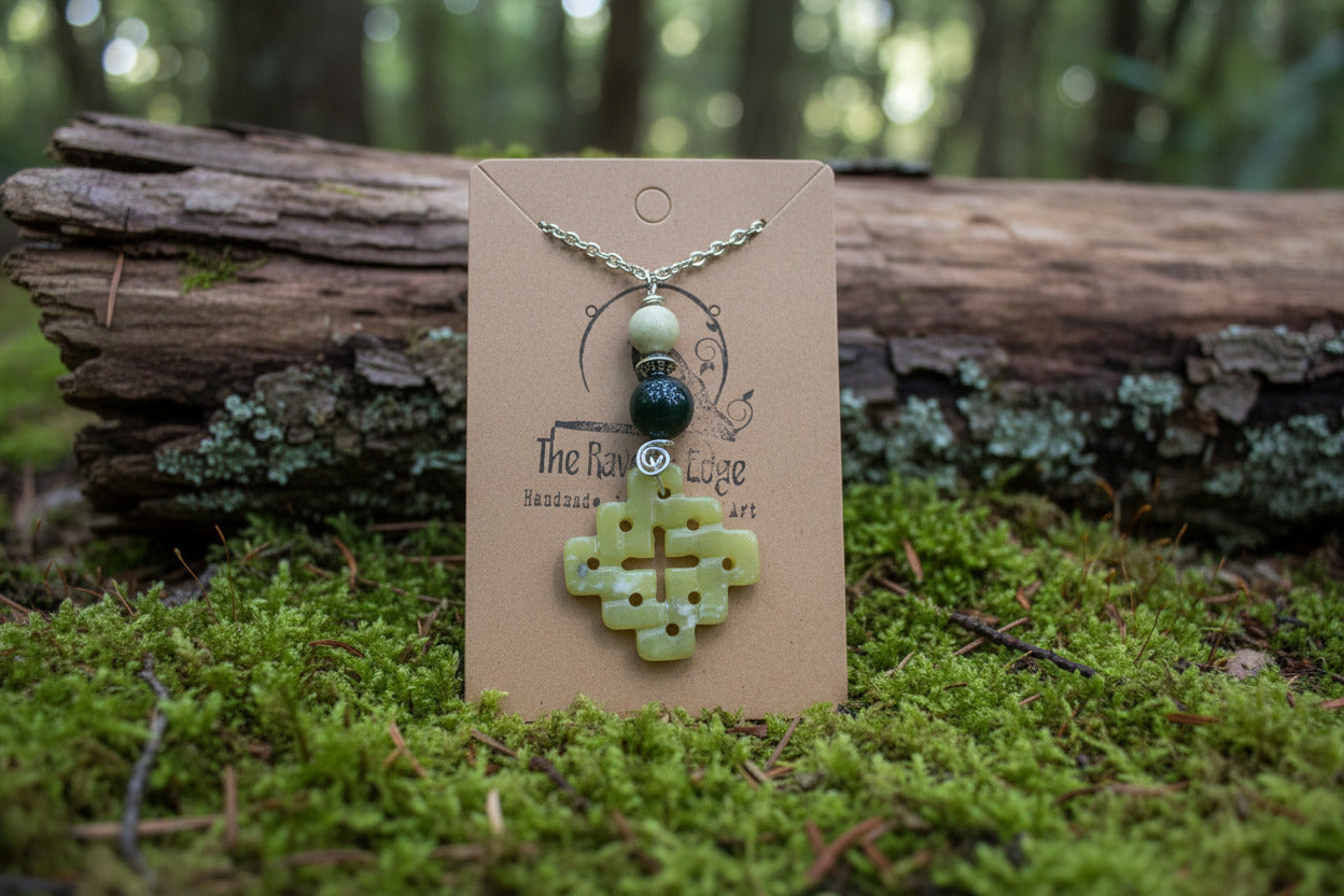 Serpentine & Jasper Wire-Wrapped Pendant Necklace - Handmade Natural Gemstone Jewelry