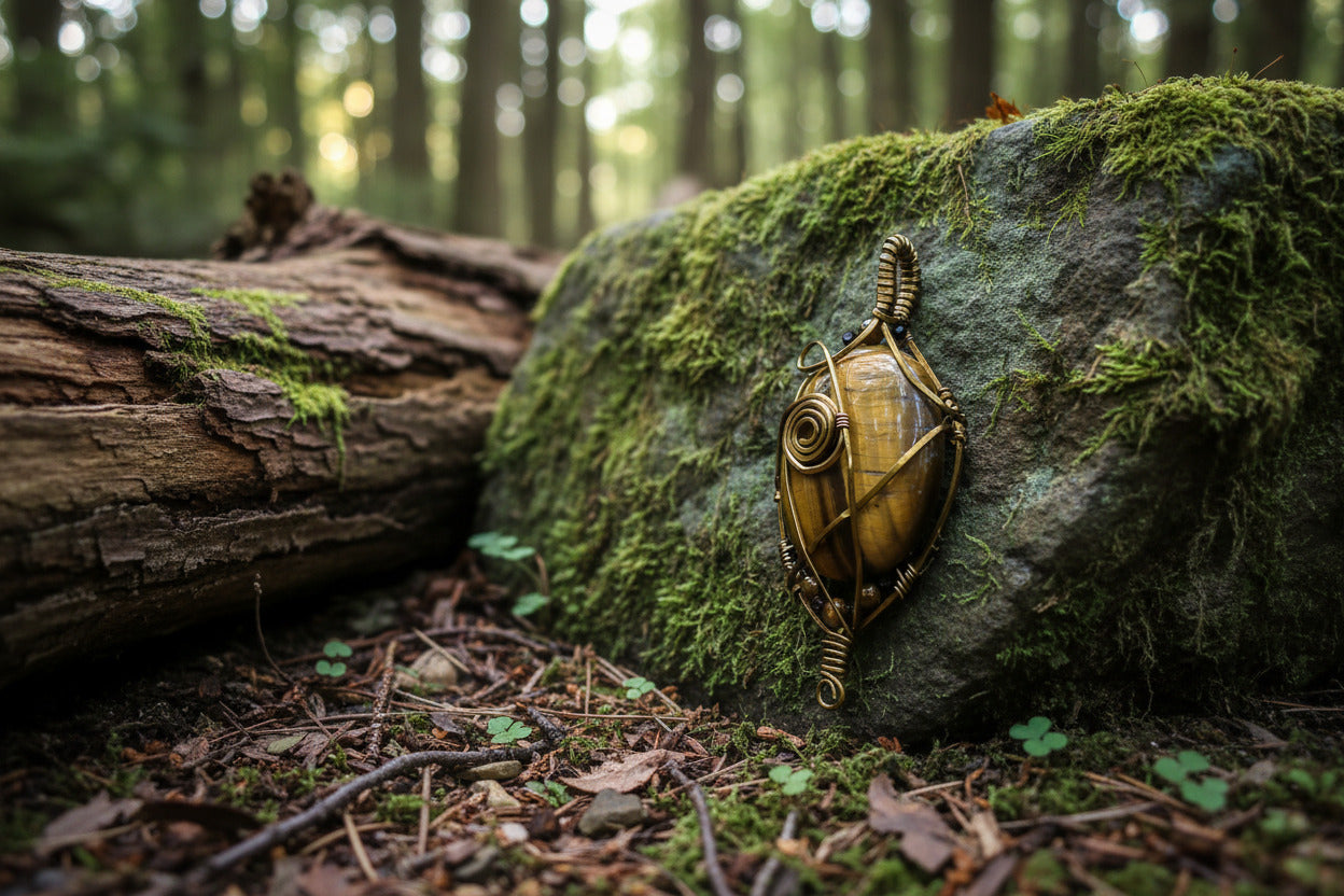 Tiger's Eye Wire-Wrapped Pendant - Handmade Bronze