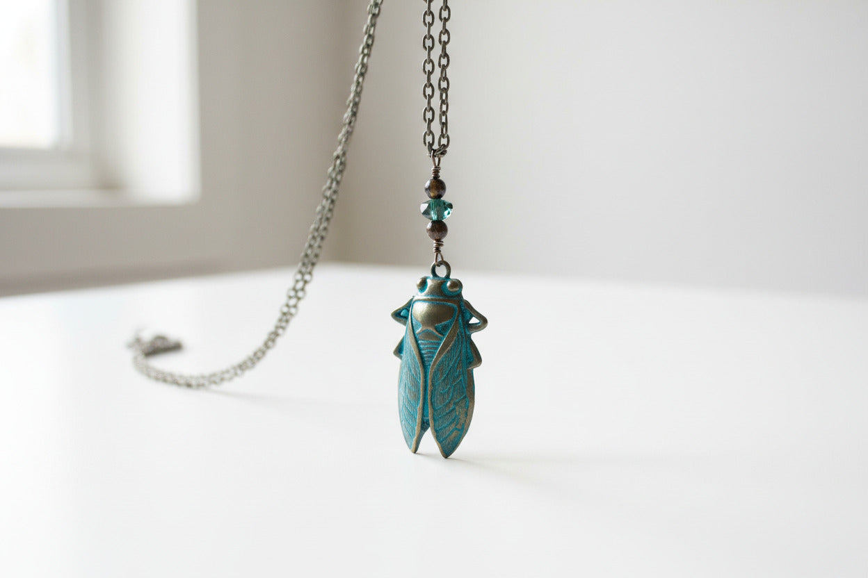 Turquoise Cicada Necklace - Handmade Mystical Pendant