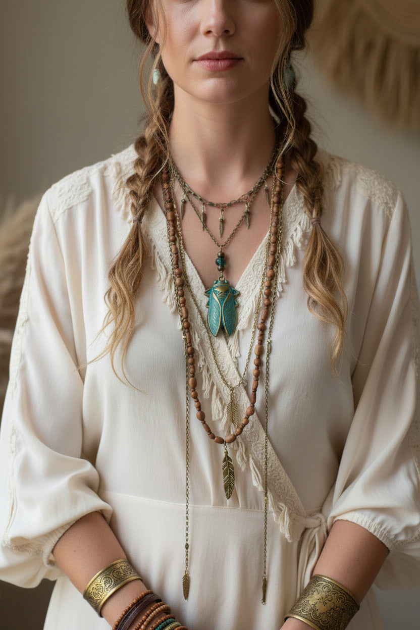 Turquoise Cicada Necklace - Handmade Mystical Pendant