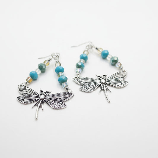 Turquoise Dragonfly Earrings - Handmade Beaded
