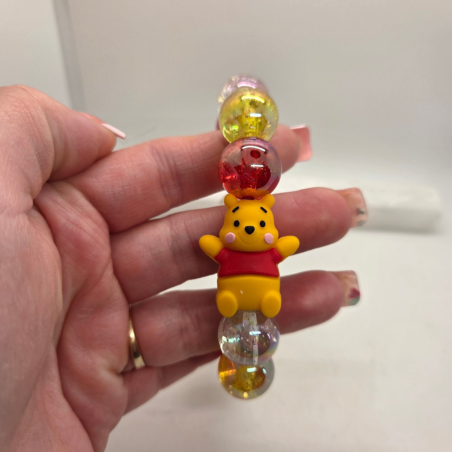 Pooh Clear Glitter Gumball Bead Stretch Bracelet