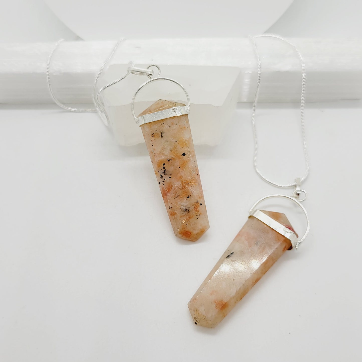 Sunstone Crystal Stone Point Necklace Silver Handmade