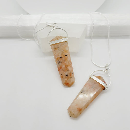 Sunstone Crystal Stone Point Necklace Silver Handmade