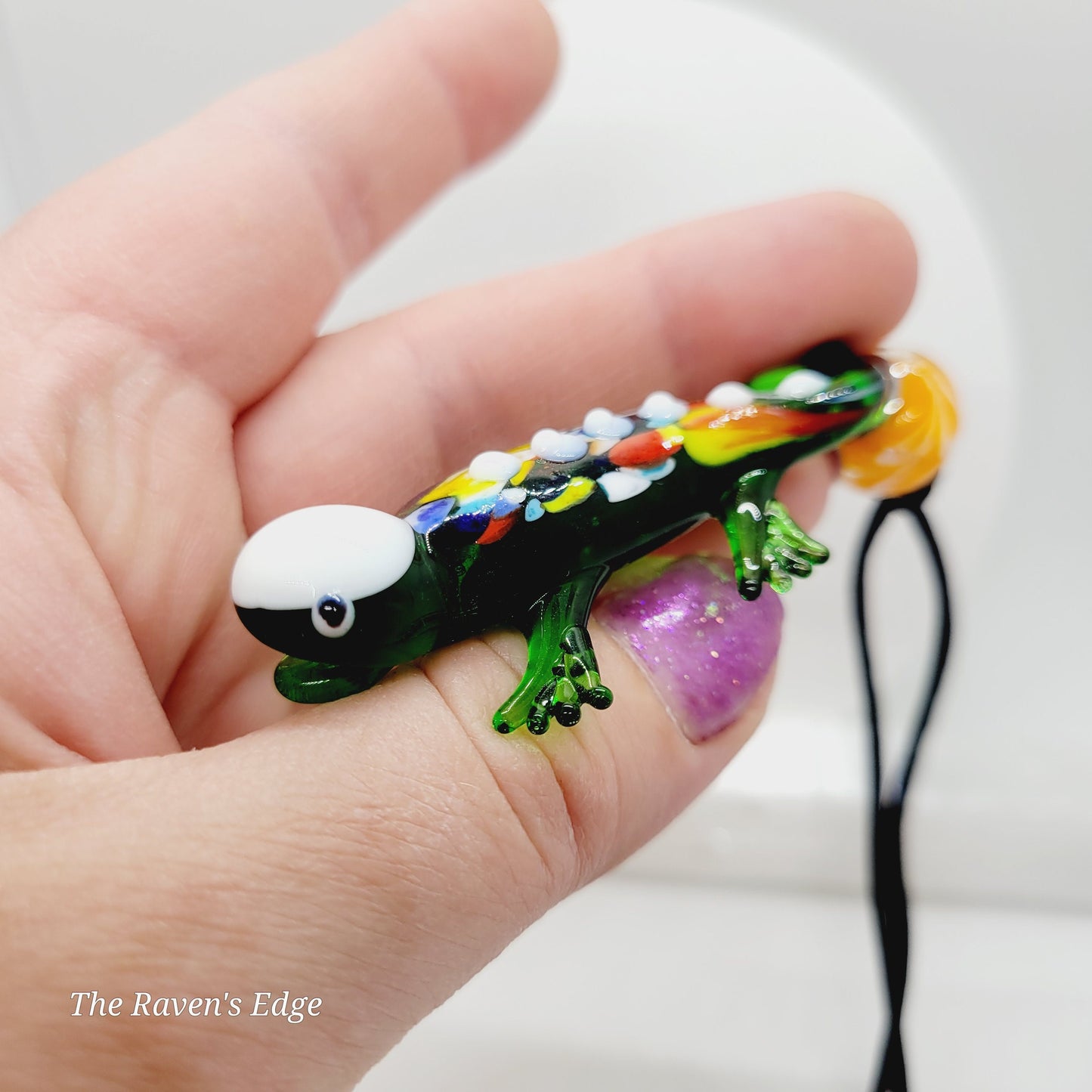Handmade Blown Glass Salamander Necklace | Whimsical Colorful Lizard Pendant with Matching Glass Beads | Fun Art Glass Jewelry