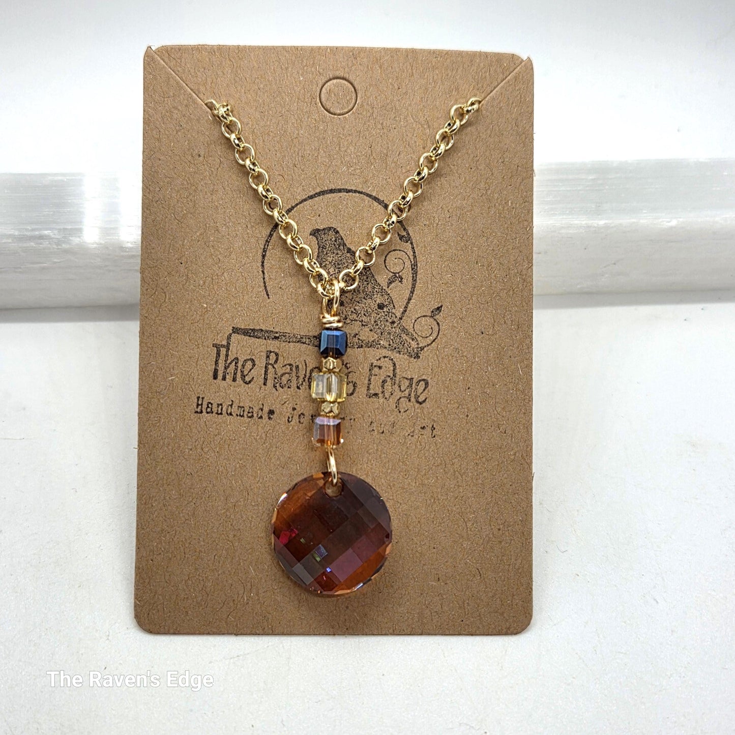 Handmade Shimmery Glass Pendant – Autumn Brown with Green Flash | Iridescent Fall Jewelry
