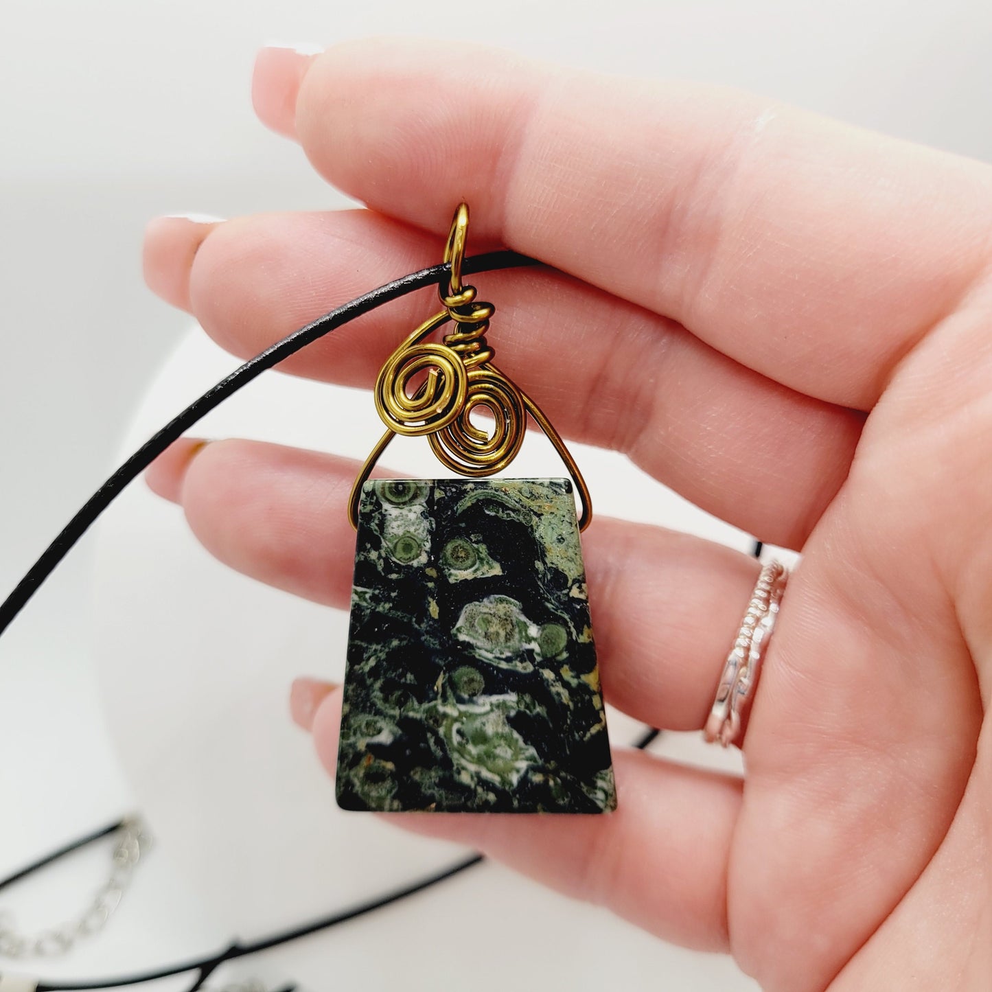 Handmade Kambaba Jasper Necklace | Antique Bronze Wire Wrapped Pendant | Swirled Boho Crystal Necklace | Grounding & Earth Energy Jewelry