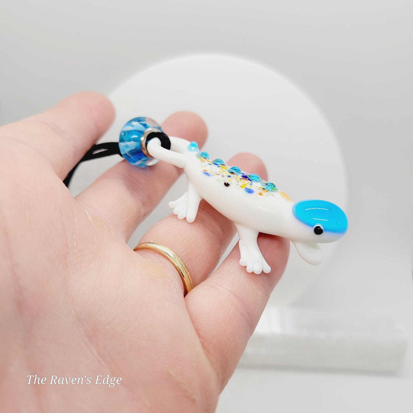 Handmade Blown Glass Salamander Necklace | Whimsical Colorful Lizard Pendant with Matching Glass Beads | Fun Art Glass Jewelry
