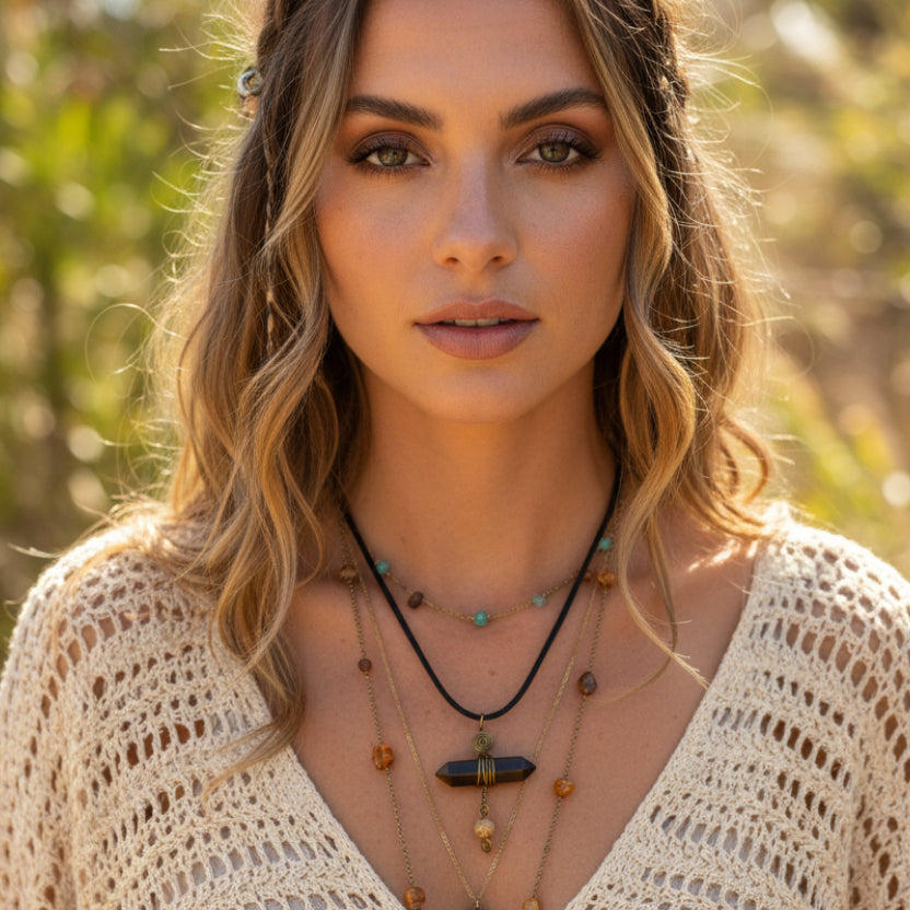 Tigers Eye Crystal Point Wire Wrapped Pendant Necklace Unisex