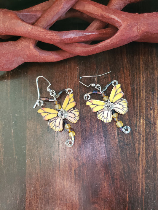 Butterfly Earrings Nature Natural Earrings Unique Earrings Yellow Butterfly Wood Earrings