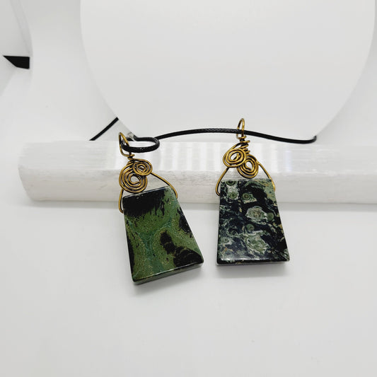 Handmade Kambaba Jasper Necklace | Antique Bronze Wire Wrapped Pendant | Swirled Boho Crystal Necklace | Grounding & Earth Energy Jewelry