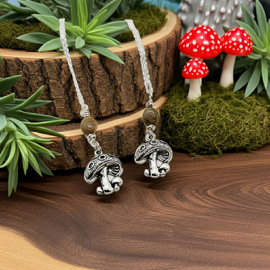 Mushroom necklace with jasper beads