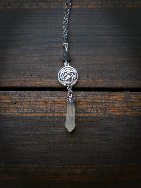 Celtic Fluorite Crystal Necklace - Handcrafted Wire-Wrapped Pendant