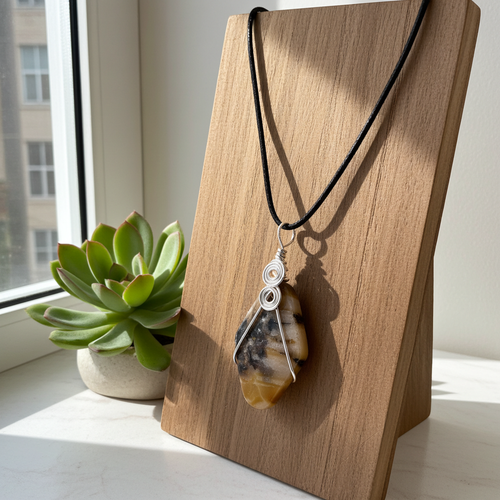 Tan Jasper Handmade Wire Wrapped Necklace