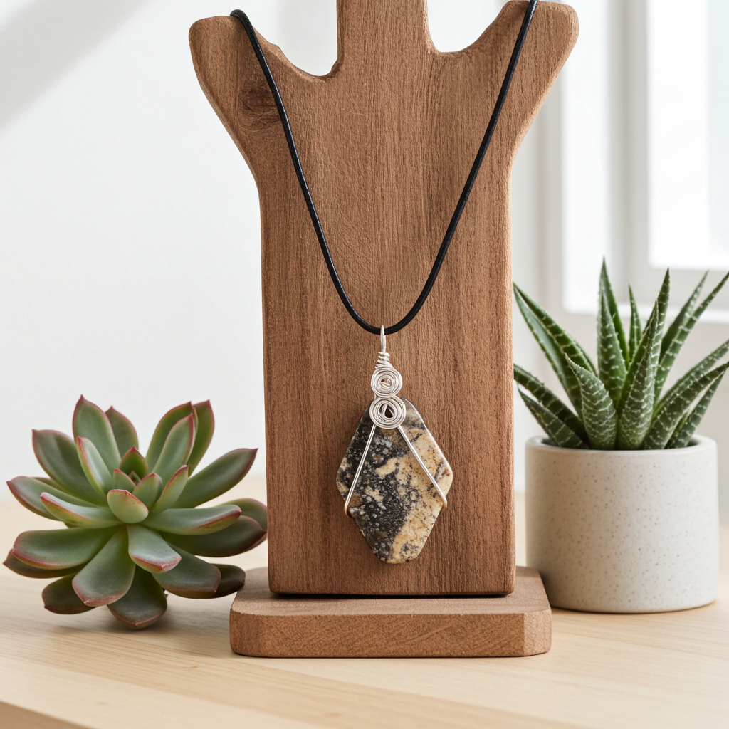 Tan Jasper Handmade Wire Wrapped Necklace