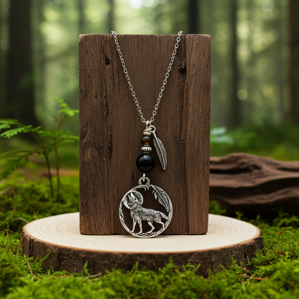 Tiger's Eye Wolf Necklace - Handmade