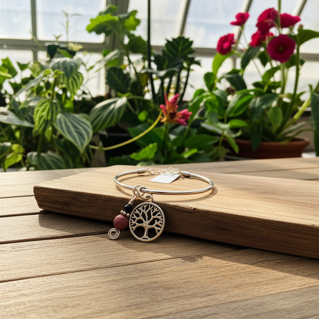 Tree of Life Charm Bangle Bracelet Silver Handmade