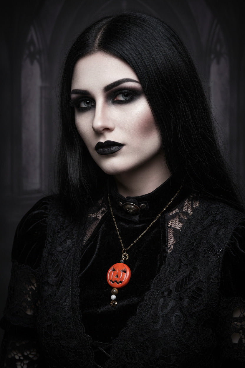 Halloween Jack-O’-Lantern Pendant with Beaded Accents | Autumn Jewelry Handmade