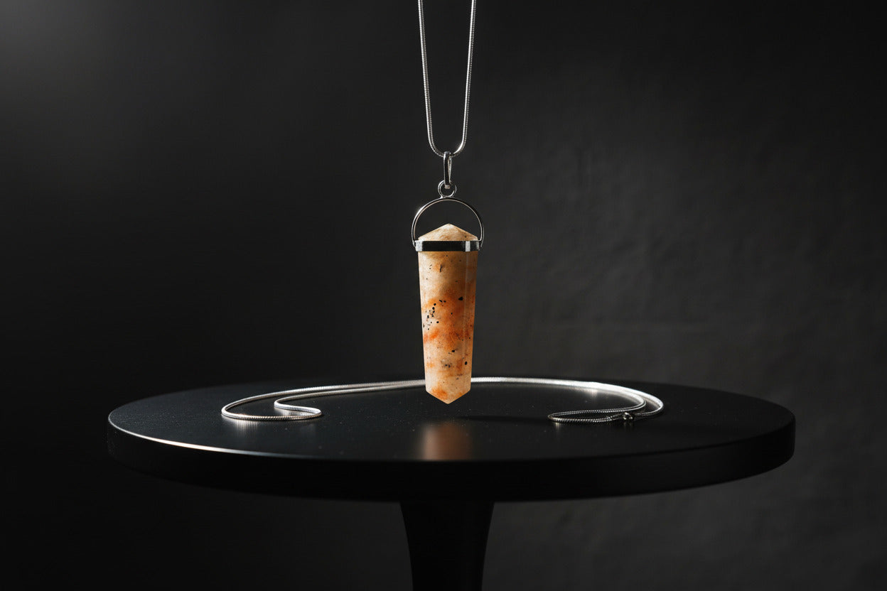 Sunstone Crystal Stone Point Necklace Silver Handmade