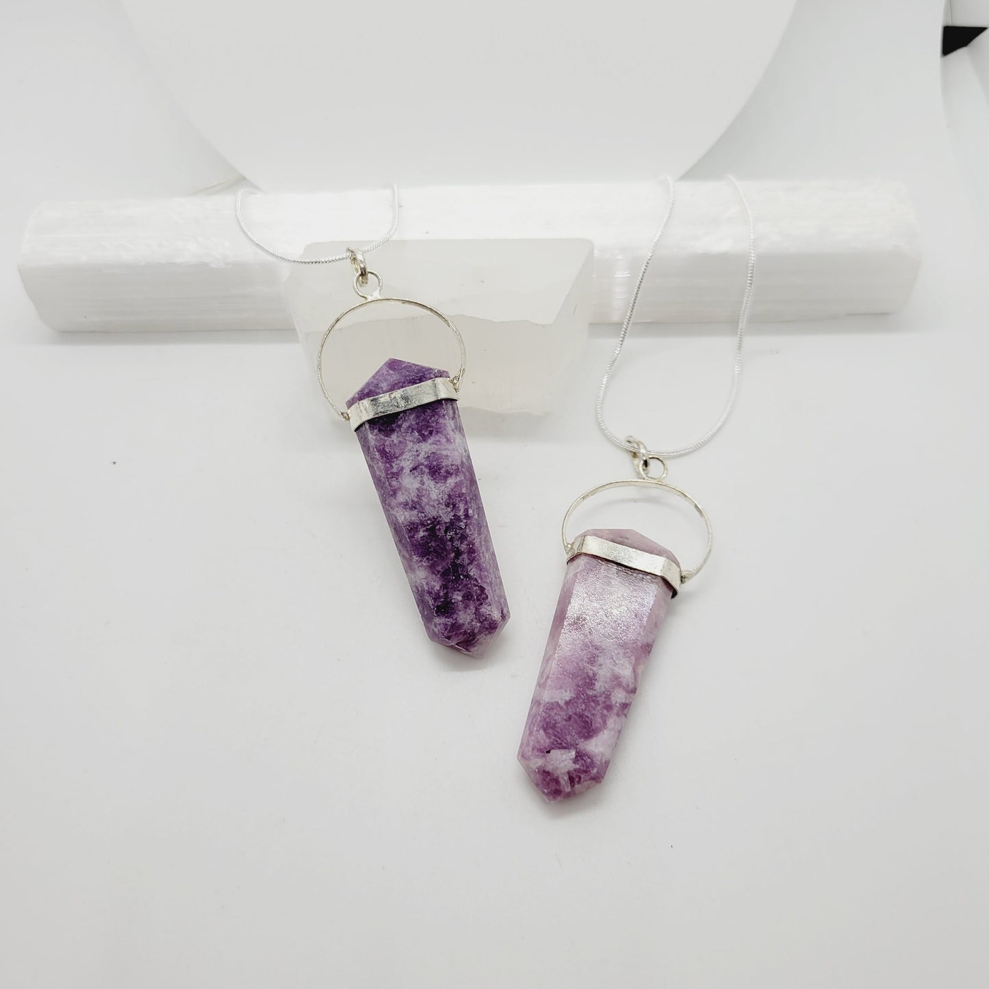 Lepidolite Crystal Point Necklace - Stone Pendant with Silver Bail