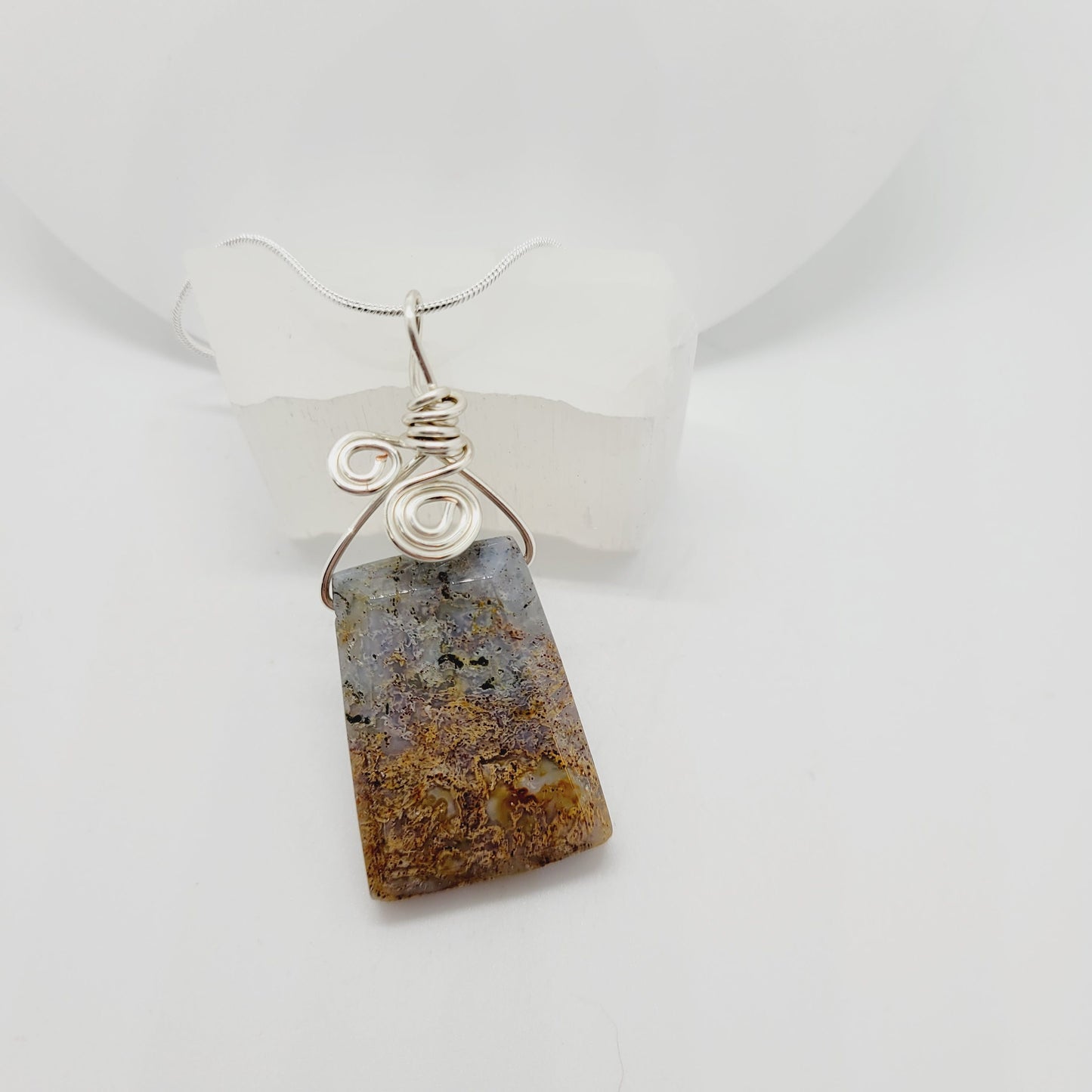 India Agate Stone Pendant Necklace Handmade