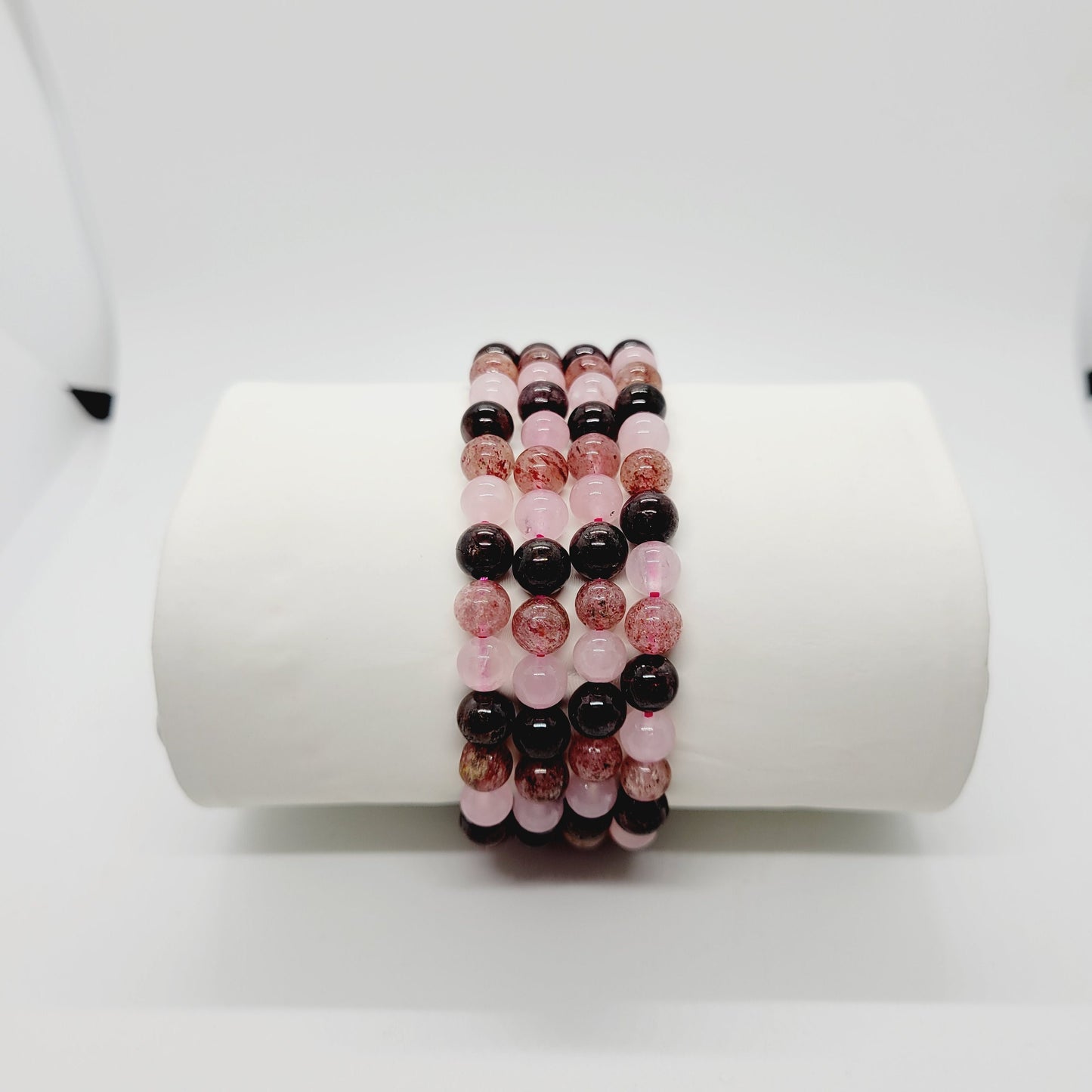 Rose Quartz, Strawberry Quartz, Garnet Mix Semi-Precious Stone Bracelets, Metaphysical, Reiki, Boho , Healing Stone Bracelet