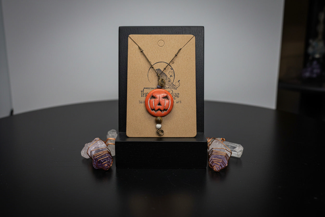 Halloween Jack-O’-Lantern Pendant with Beaded Accents | Autumn Jewelry Handmade