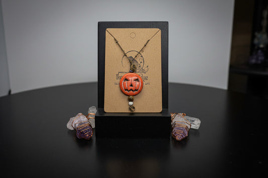 Halloween Jack-O’-Lantern Pendant with Beaded Accents | Autumn Jewelry Handmade